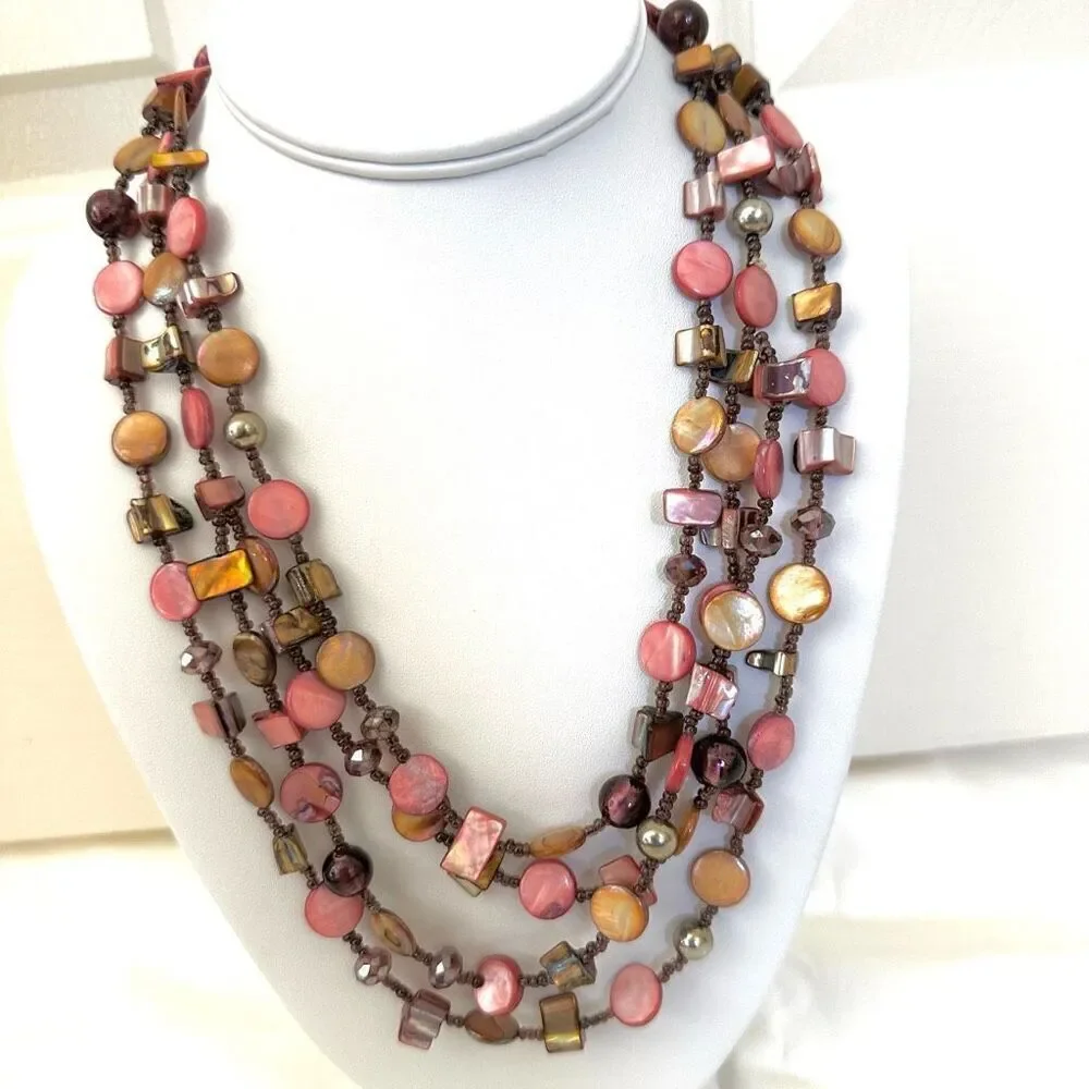 Abalone triple strand beaded necklace